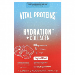 Vital Proteins, Hydration + Collagen, Tropical Blast, 7 пакетиков по 11 г (0,39 унции)