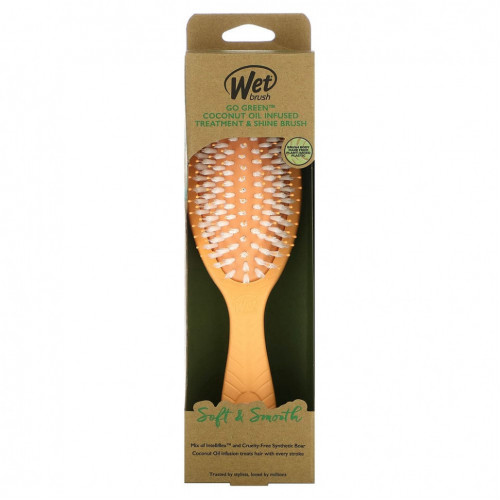 Wet Brush, Go Green ™, кисть для ухода и блеска с кокосовым маслом, апельсин, 1 шт.