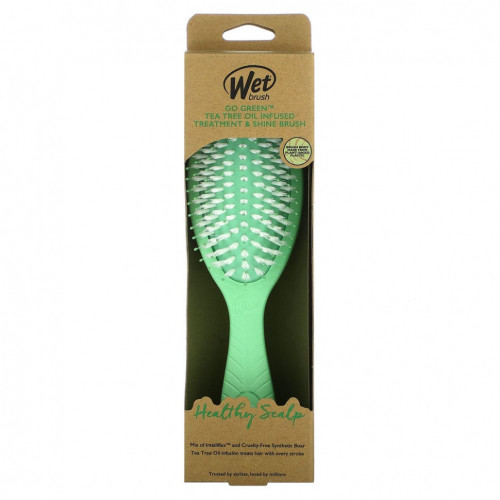 Wet Brush, Go Green ™, кисть для ухода и блеска с маслом чайного дерева, зеленая, 1 шт.