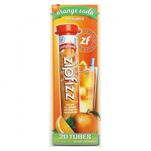 Zipfizz, Energy Drink Mix, апельсиновая сода, 20 тюбиков, 11 г (0,39 унции)