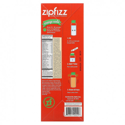 Zipfizz, Energy Drink Mix, апельсиновая сода, 20 тюбиков, 11 г (0,39 унции)