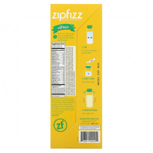 Zipfizz, Смесь для энергетических напитков, цитрус, 20 тюбиков, 11 г (0,39 унции)