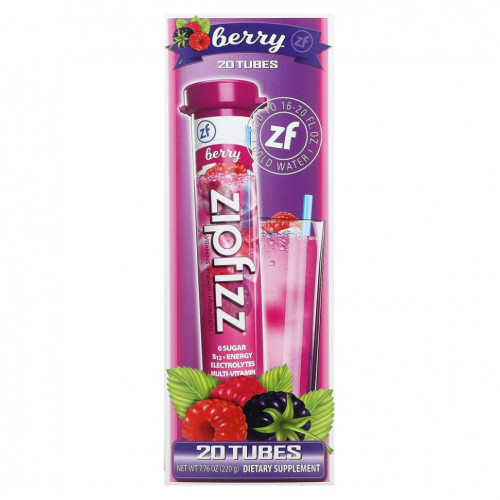 Zipfizz, Смесь для энергетических напитков, ягоды, 20 тюбиков, 11 г (0,39 унции)