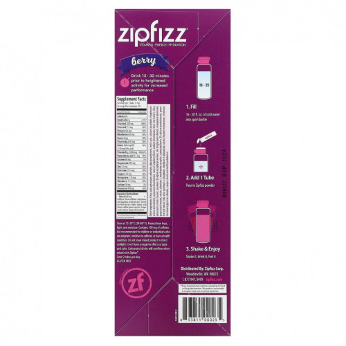 Zipfizz, Смесь для энергетических напитков, ягоды, 20 тюбиков, 11 г (0,39 унции)