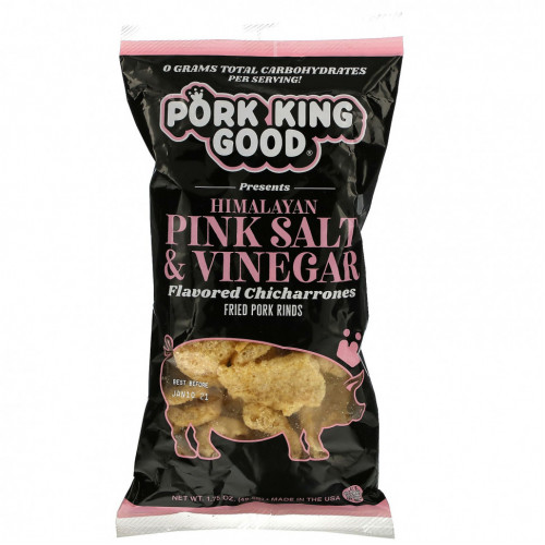 Pork King Good, Ароматизированный Chicharrones, розовая гималайская соль и уксус, 1,75 унции (49,5 г)