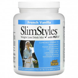 Natural Factors, SlimStyles, смесь для напитков для снижения веса с PGX, французская ваниль, 800 г (1 фунт 12 унций)