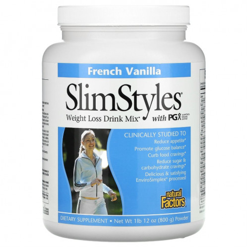 Natural Factors, SlimStyles, смесь для напитков для снижения веса с PGX, французская ваниль, 800 г (1 фунт 12 унций)