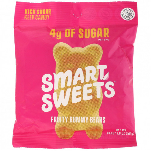 SmartSweets, Fruity, Gummy Bears, Raspberry, Apple, Lemon, Peach, 1.8 oz (50 g)