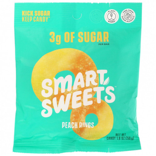 SmartSweets, Peach Rings, персик, 50 г (1,8 унции)