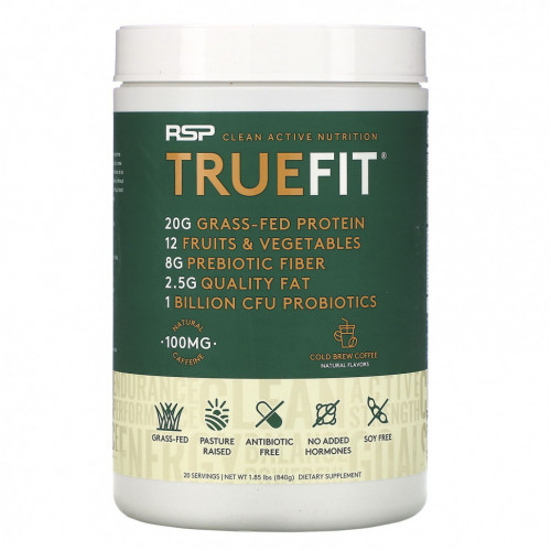 RSP Nutrition, TrueFit, Grass-Fed Protein, Cold Brew Coffee, 1.85 lbs (840 g)