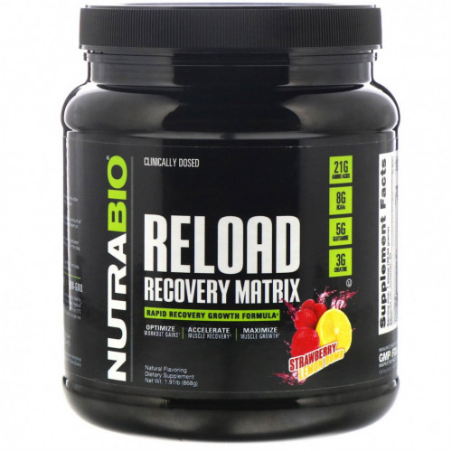 NutraBio Labs, Reload, матрица для восстановления, клубника и лимон, 868 г (1,91 фунта)