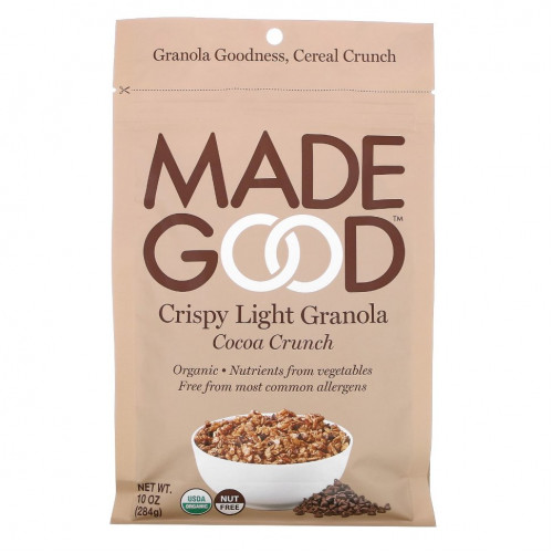 MadeGood, Crispy Light Granola, хрустящая корочка с какао, 284 г (10 унций)