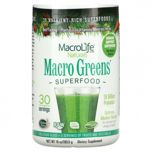 Macrolife Naturals, Macro Greens, суперфуды, 283,5 г (10 унций)