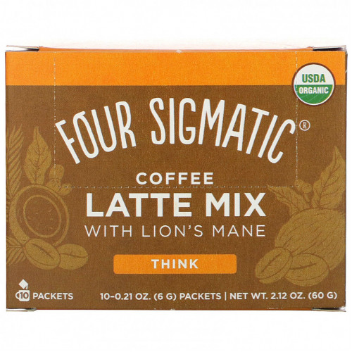 Four Sigmatic, Think, смесь кофе латте с ежовиком гребенчатым, 10 пакетиков по 6 г (0,21 унции)