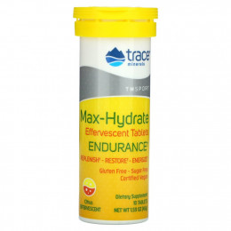 Trace Minerals ®, TM Sport, Max-Hydrate Endurance, шипучие таблетки для пополнения электролитов, со вкусом цитрусовых, 10 таблеток, 45 г (1,59 унции)