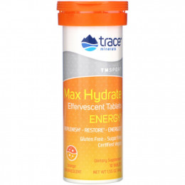 Trace Minerals ®, Max Hydrate Energy, шипучие таблетки, апельсин, 44 г (1,55 унции)