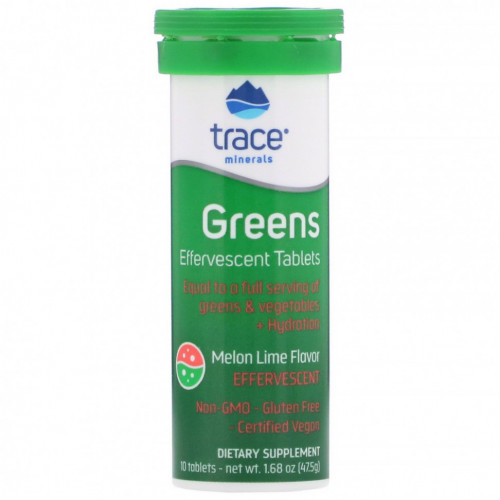 Trace Minerals ®, Greens, шипучие таблетки, со вкусом дыни и лайма, 10 таблеток