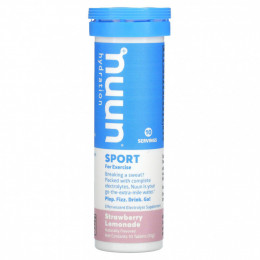 Nuun, Hydration, Sport, добавка с шипучими электролитами, клубничный лимонад, 10 таблеток