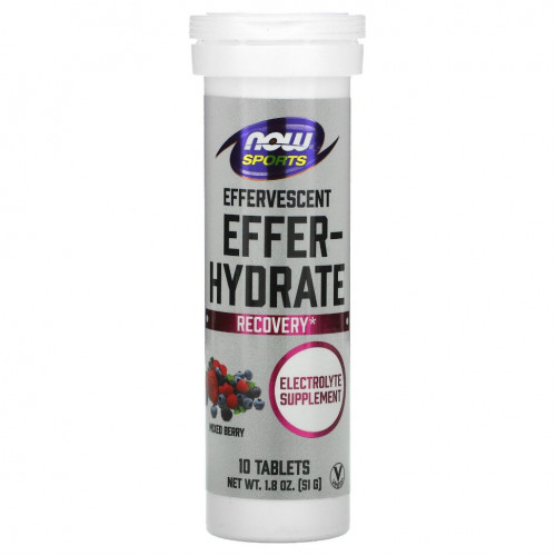 NOW Foods, Sports, Effer-Hydrate, восстановление, ассорти ягод, 10 таблеток, 51 г (1,8 унции)