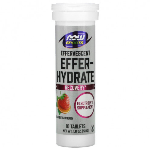 NOW Foods, Sports, Effer-Hydrate, восстановление, апельсин и клубника, 10 таблеток, 51 г (1,8 унции)