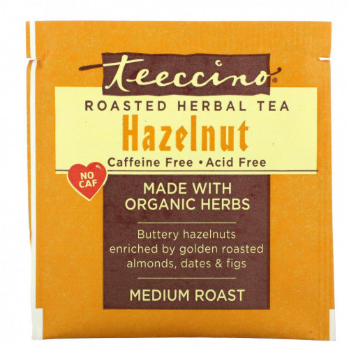 Teeccino, Roasted Herbal Tea, Hazelnut, Caffeine Free, 10 Tea Bags, 2.12 oz (60 g)