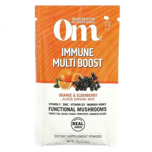 Om Mushrooms, Immune Multi Boost, смесь для приготовления напитков из сока апельсина и бузины, 10 пакетиков по 15 г (0,53 унции)