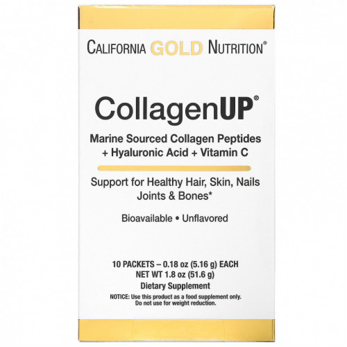 California Gold Nutrition, CollagenUp, без добавок, 10 пакетиков, 5,16 г (0,18 унции) каждый