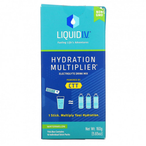 Liquid I.V., Hydration Multiplier, смесь для приготовления напитков с электролитом, арбуз, 10 отдельных пакетиков по 16 г (0,56 унции)