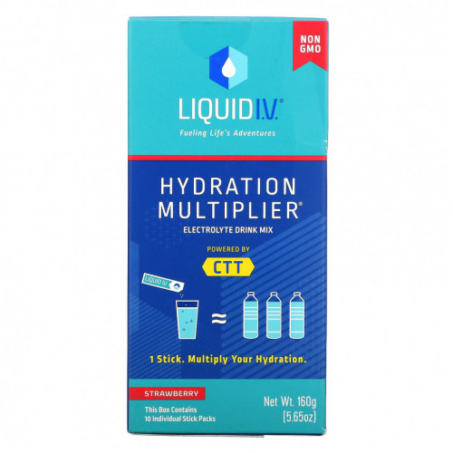 Liquid I.V., Hydration Multiplier, смесь для приготовления напитка с электролитом, клубника, 10 отдельных пакетиков по 16 г (0,56 унции)