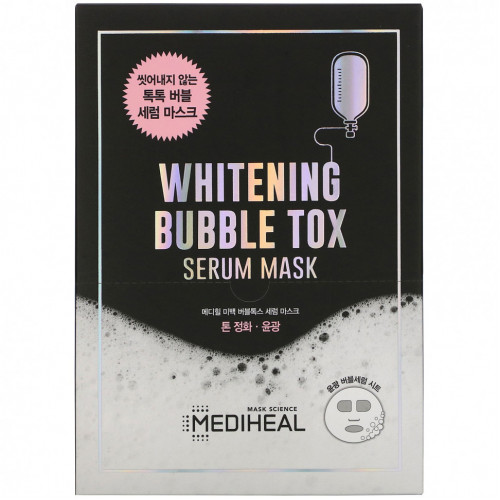 Mediheal, Bubble Tox, осветляющая маска с сывороткой, 10 листов, по 21 мл