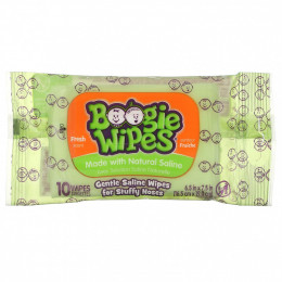 Boogie Wipes, Салфетки с мягким солевым покрытием от заложенности носа, свежий запах, 10 салфеток