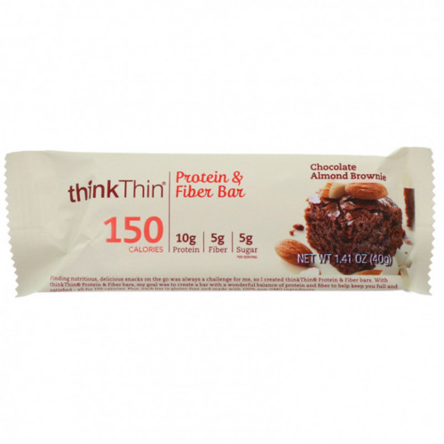 Think !, High Protein Bars, Chocolate Almond Brownie, 10 Bars, 1.41 oz (40g) Each