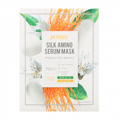 Petitfee, Silk Amino Serum, маска, 10 шт. по 25 г