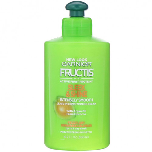 Garnier, Fructis, Sleek & Shine, интенсивно разглаживающий несмываемый ухаживающий крем, 300 мл