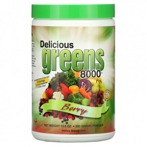 Greens World, Вкусная зелень 8000, ягодный вкус, 10,6 унций (300 г)