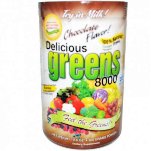 Greens World, Вкусная зелень 8000, шоколадный вкус, 10,6 унций (300 г) в виде порошка