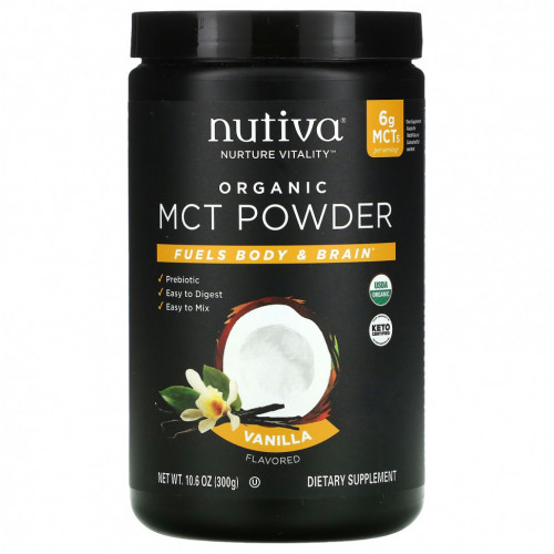 Nutiva, органические MCT в виде порошка, со вкусом ванили, 300 г (10,6 унций)