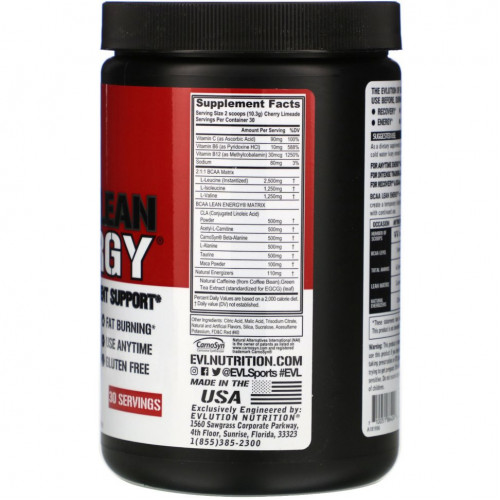 EVLution Nutrition, BCAA LEAN ENERGY, вишневый лаймад, 10,90 унций (309 г)