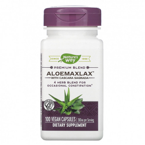 Nature's Way, AloeMaxLax с каскарой, 360 мг, 100 веганских капсул