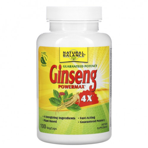 Natural Balance, Ginseng PowerMax 4X, 100 растительных капсул