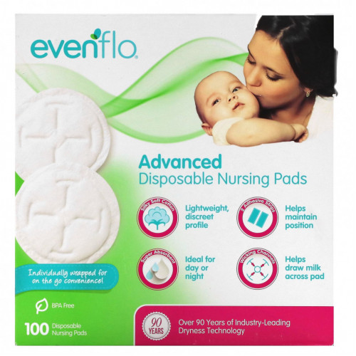 Evenflo Feeding, Улучшенные одноразовые прокладки для кормления, 100 прокладок