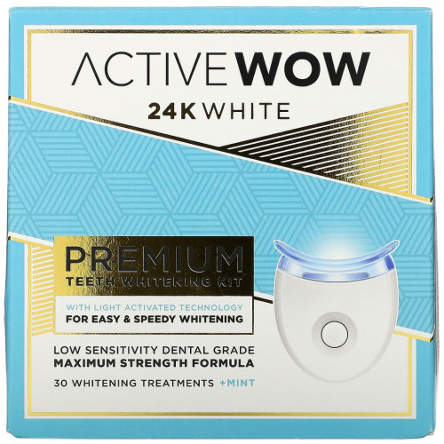 Active Wow, 24K White, набор для отбеливания зубов премиального качества, со вкусом мяты, 30 применений