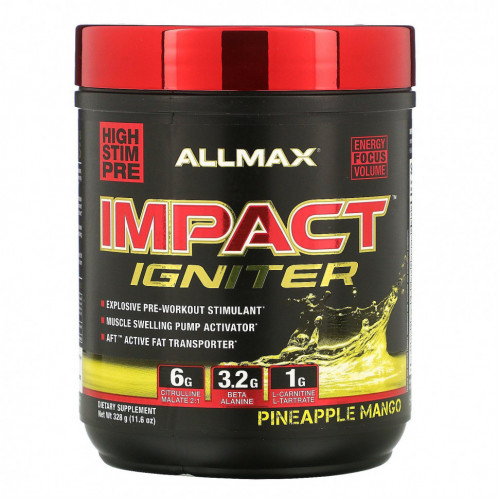 ALLMAX Nutrition, Impact Igniter, предтренировочный комплекс, ананас и манго, 11,6 унц. (328 г)