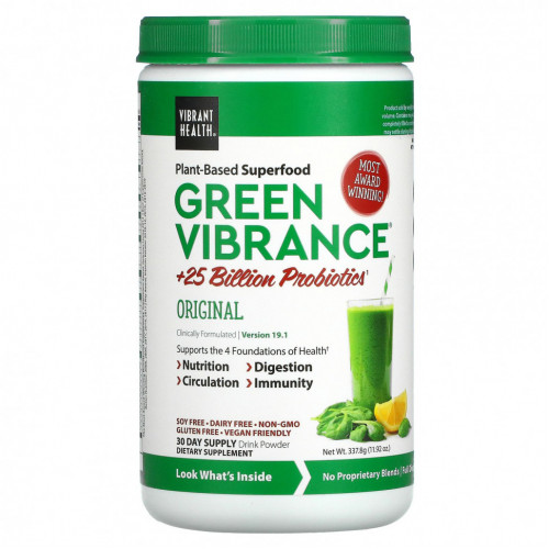 Vibrant Health, Green Vibrance +25 млрд пробиотиков, версия 19.1, 337 г (11,92 унции)