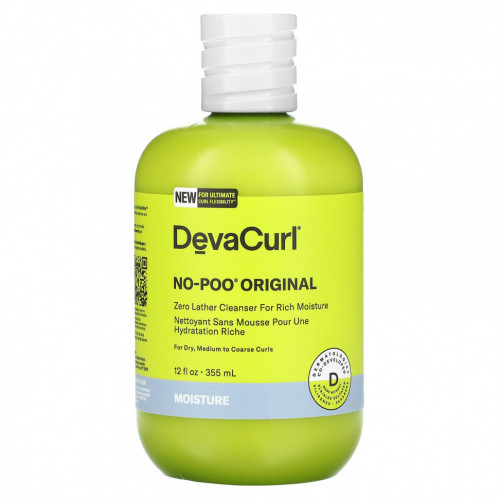 DevaCurl, No-Poo Original, очищающее средство без пены для насыщенного увлажнения, для сухих, средних и жестких локонов, 355 мл (12 жидк. Унций)