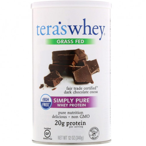 Tera's Whey, Grass Fed, Simply Pure Whey Protein, темный шоколад с какао, полученный по принципу справедливой торговли, 340 г (12 унций)