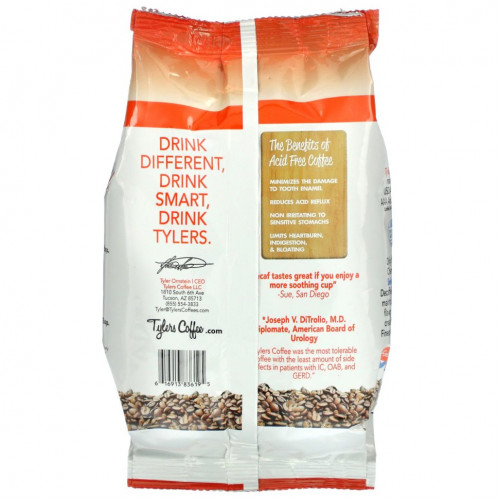 Tylers Coffees, Органический кофе, цельные зерна, без кофеина, 12 унций