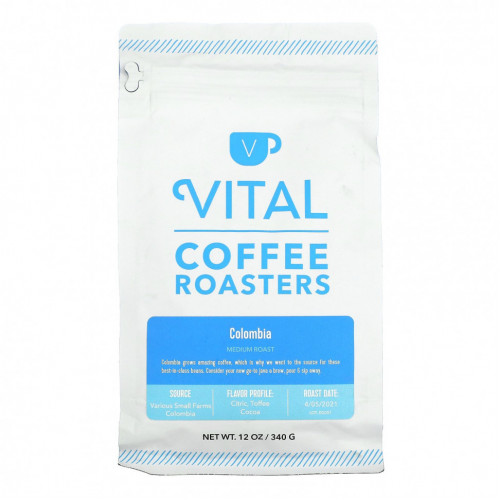 Vital Proteins, Vital Coffee Roasters, Колумбия, средней обжарки, 340 г (12 унций)