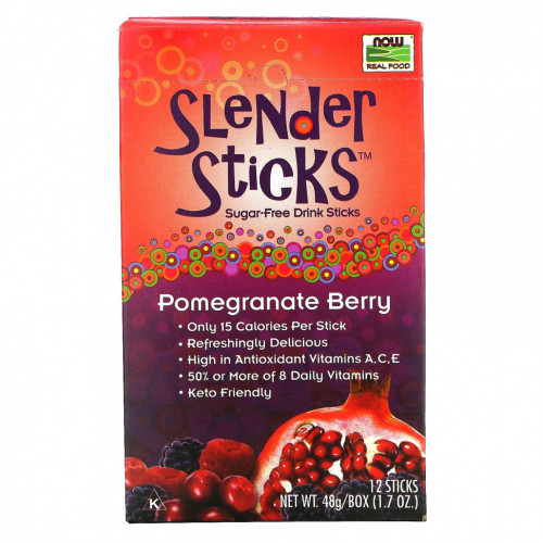 NOW Foods, Real Food, Slender Sticks, со вкусом граната и ягод, 12 стиков, по 4 г (0,14 унции)