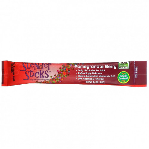 NOW Foods, Real Food, Slender Sticks, со вкусом граната и ягод, 12 стиков, по 4 г (0,14 унции)